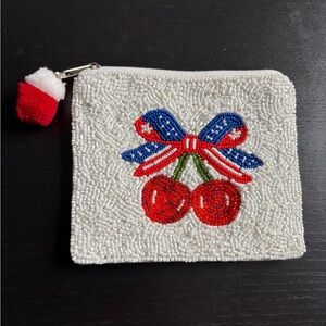 NWOT Beaded Red White and Blue Cherry and Bow Wallet